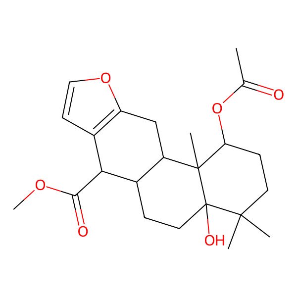 2D Structure of methyl (1S,4aR,6aS,7S,11aS,11bS)-1-acetyloxy-4a-hydroxy-4,4,11b-trimethyl-2,3,5,6,6a,7,11,11a-octahydro-1H-naphtho[2,1-f][1]benzofuran-7-carboxylate