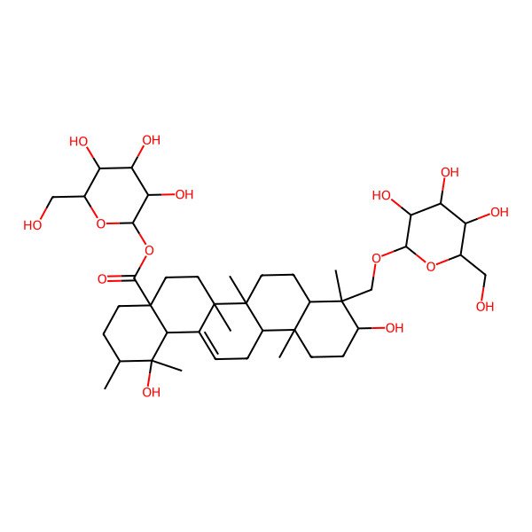 2D Structure of [3,4,5-Trihydroxy-6-(hydroxymethyl)oxan-2-yl] 1,10-dihydroxy-1,2,6a,6b,9,12a-hexamethyl-9-[[3,4,5-trihydroxy-6-(hydroxymethyl)oxan-2-yl]oxymethyl]-2,3,4,5,6,6a,7,8,8a,10,11,12,13,14b-tetradecahydropicene-4a-carboxylate