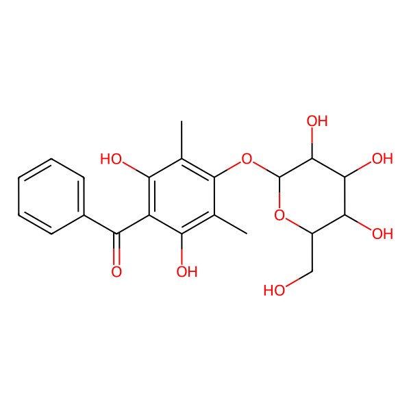 2D Structure of [2,6-Dihydroxy-3,5-dimethyl-4-[3,4,5-trihydroxy-6-(hydroxymethyl)oxan-2-yl]oxyphenyl]-phenylmethanone