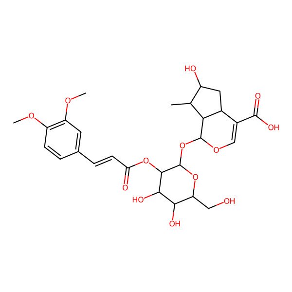 2D Structure of (1S,4aS,6S,7R,7aS)-1-[(2S,3R,4S,5S,6R)-3-[(E)-3-(3,4-dimethoxyphenyl)prop-2-enoyl]oxy-4,5-dihydroxy-6-(hydroxymethyl)oxan-2-yl]oxy-6-hydroxy-7-methyl-1,4a,5,6,7,7a-hexahydrocyclopenta[c]pyran-4-carboxylic acid
