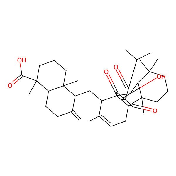 2D Structure of 5-[(15-hydroxy-2,6,6,11-tetramethyl-8,14,17-trioxo-16-propan-2-yl-10-tetracyclo[7.4.4.01,9.02,7]heptadeca-11,15-dienyl)methyl]-1,4a-dimethyl-6-methylidene-3,4,5,7,8,8a-hexahydro-2H-naphthalene-1-carboxylic acid