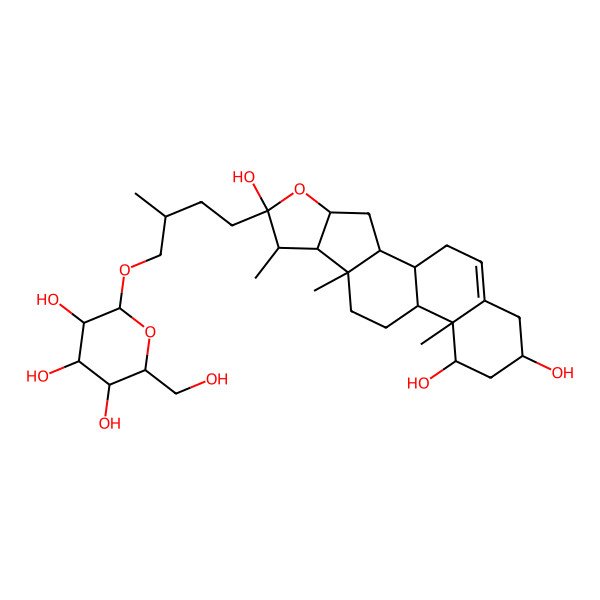 2D Structure of 7,9,13-Trimethyl-6-[3-methyl-4-[3,4,5-trihydroxy-6-(hydroxymethyl)oxan-2-yl]oxybutyl]-5-oxapentacyclo[10.8.0.02,9.04,8.013,18]icos-18-ene-6,14,16-triol