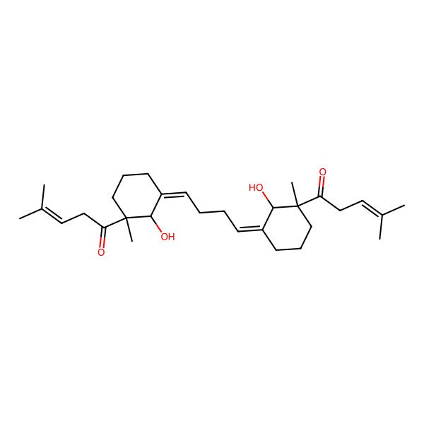 2D Structure of 1-[2-Hydroxy-3-[4-[2-hydroxy-3-methyl-3-(4-methylpent-3-enoyl)cyclohexylidene]butylidene]-1-methylcyclohexyl]-4-methylpent-3-en-1-one