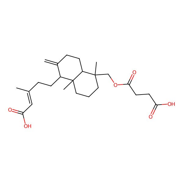 2D Structure of (E)-5-[(1S,4aR,5S,8aR)-5-(3-carboxypropanoyloxymethyl)-5,8a-dimethyl-2-methylidene-3,4,4a,6,7,8-hexahydro-1H-naphthalen-1-yl]-3-methylpent-2-enoic acid