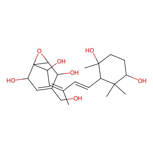 2D Structure of (1R,2S,5R,6S)-1-[(1S,4E)-5-[(1R,3R,6R)-3,6-dihydroxy-2,2,6-trimethylcyclohexyl]-1-hydroxy-3-methylpenta-2,4-dienyl]-4-(hydroxymethyl)-7-oxabicyclo[4.1.0]hept-3-ene-2,5-diol