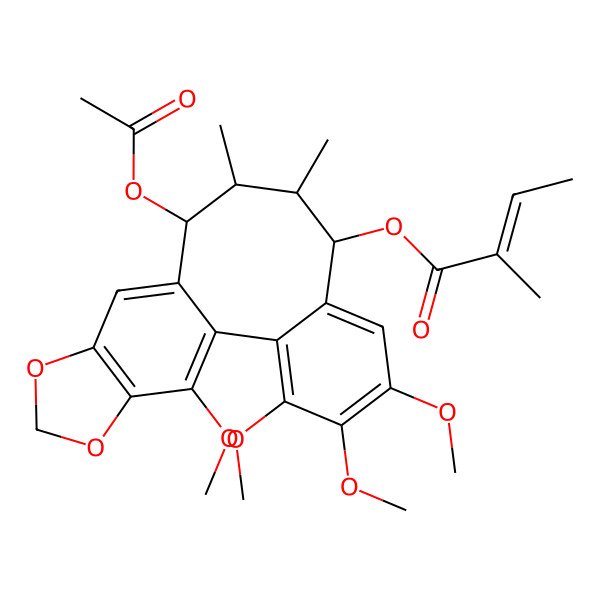 2D Structure of [(8S,9R,10R,11R)-11-acetyloxy-3,4,5,19-tetramethoxy-9,10-dimethyl-15,17-dioxatetracyclo[10.7.0.02,7.014,18]nonadeca-1(19),2,4,6,12,14(18)-hexaen-8-yl] (E)-2-methylbut-2-enoate