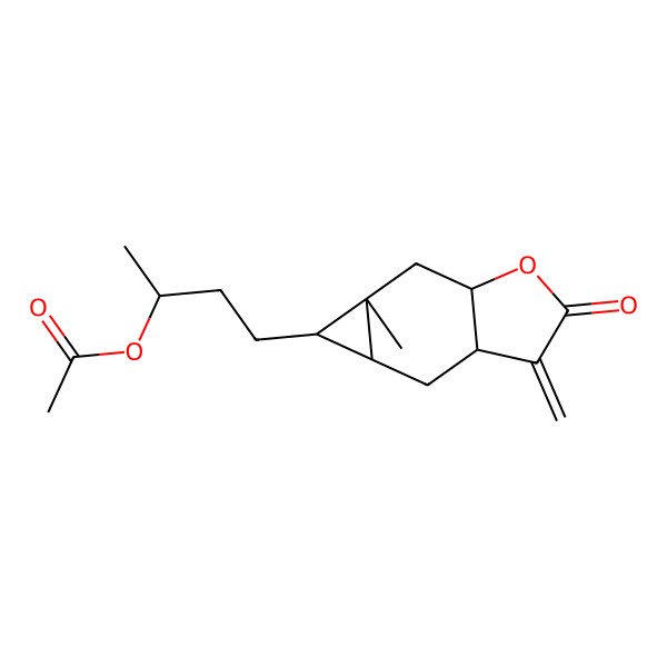 2D Structure of [(2S)-4-[(3aR,4aS,5S,5aR,6aR)-5a-methyl-3-methylidene-2-oxo-3a,4,4a,5,6,6a-hexahydrocyclopropa[f][1]benzofuran-5-yl]butan-2-yl] acetate