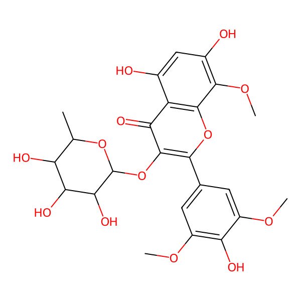 2D Structure of 5,7-dihydroxy-2-(4-hydroxy-3,5-dimethoxyphenyl)-8-methoxy-3-[(2S,3S,4R,5R,6S)-3,4,5-trihydroxy-6-methyloxan-2-yl]oxychromen-4-one