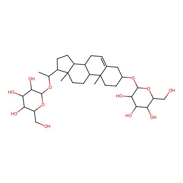 2D Structure of (2R,3R,4S,5S,6R)-2-[[(3S,8S,9S,10R,13S,14S,17S)-10,13-dimethyl-17-[(1S)-1-[(2R,3R,4S,5S,6R)-3,4,5-trihydroxy-6-(hydroxymethyl)oxan-2-yl]oxyethyl]-2,3,4,7,8,9,11,12,14,15,16,17-dodecahydro-1H-cyclopenta[a]phenanthren-3-yl]oxy]-6-(hydroxymethyl)oxane-3,4,5-triol