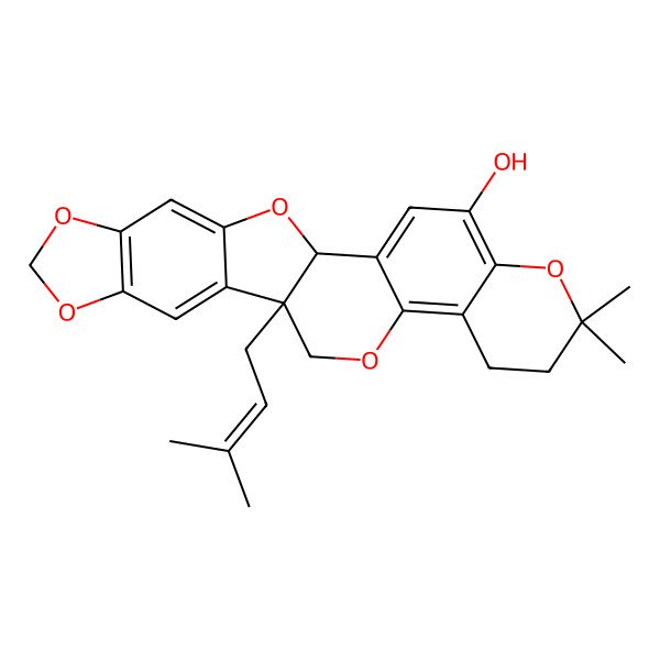 2D Structure of (1S,14S)-7,7-dimethyl-14-(3-methylbut-2-enyl)-6,12,18,20,24-pentaoxahexacyclo[12.10.0.02,11.05,10.015,23.017,21]tetracosa-2,4,10,15,17(21),22-hexaen-4-ol
