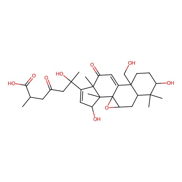 2D Structure of (2S,6S)-6-[(1S,3S,5R,7S,10R,14R,17R,18S)-7,17-dihydroxy-10-(hydroxymethyl)-6,6,14,18-tetramethyl-13-oxo-2-oxapentacyclo[9.7.0.01,3.05,10.014,18]octadeca-11,15-dien-15-yl]-6-hydroxy-2-methyl-4-oxoheptanoic acid