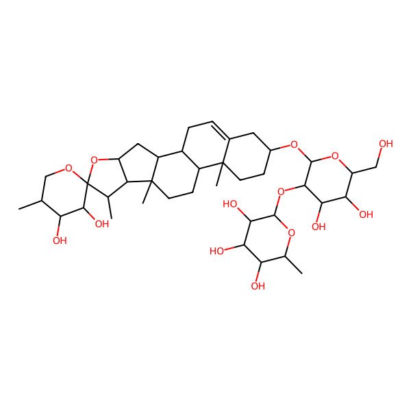 2D Structure of 2-[2-(3',4'-Dihydroxy-5',7,9,13-tetramethylspiro[5-oxapentacyclo[10.8.0.02,9.04,8.013,18]icos-18-ene-6,2'-oxane]-16-yl)oxy-4,5-dihydroxy-6-(hydroxymethyl)oxan-3-yl]oxy-6-methyloxane-3,4,5-triol