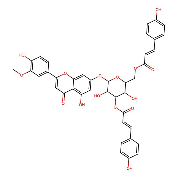 2D Structure of [(2R,3R,4S,5S,6S)-3,5-dihydroxy-6-[5-hydroxy-2-(4-hydroxy-3-methoxyphenyl)-4-oxochromen-7-yl]oxy-4-[(E)-3-(4-hydroxyphenyl)prop-2-enoyl]oxyoxan-2-yl]methyl (E)-3-(4-hydroxyphenyl)prop-2-enoate