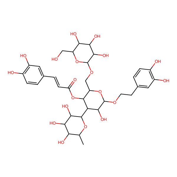 2D Structure of [(2R,3S,4S,5R,6R)-6-[2-(3,4-dihydroxyphenyl)ethoxy]-5-hydroxy-2-[[(2R,3R,4S,5S,6R)-3,4,5-trihydroxy-6-(hydroxymethyl)oxan-2-yl]oxymethyl]-4-[(2R,3R,4R,5R,6S)-3,4,5-trihydroxy-6-methyloxan-2-yl]oxan-3-yl] (E)-3-(3,4-dihydroxyphenyl)prop-2-enoate