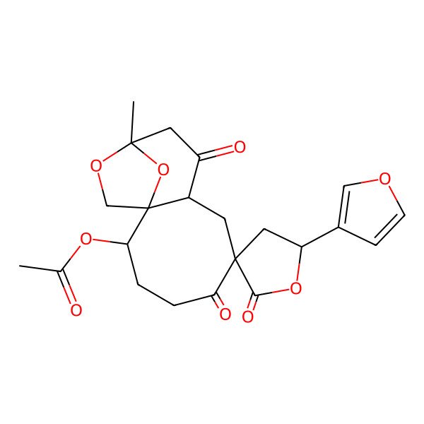 2D Structure of [(1R,2S,5'S,6R,8S,11S)-5'-(furan-3-yl)-11-methyl-2',5,9-trioxospiro[12,14-dioxatricyclo[9.2.1.01,8]tetradecane-6,3'-oxolane]-2-yl] acetate