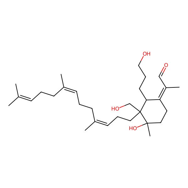 2D Structure of (2Z)-2-[(2R,3S,4S)-4-hydroxy-3-(hydroxymethyl)-2-(3-hydroxypropyl)-4-methyl-3-[(3E,7E)-4,8,12-trimethyltrideca-3,7,11-trienyl]cyclohexylidene]propanal