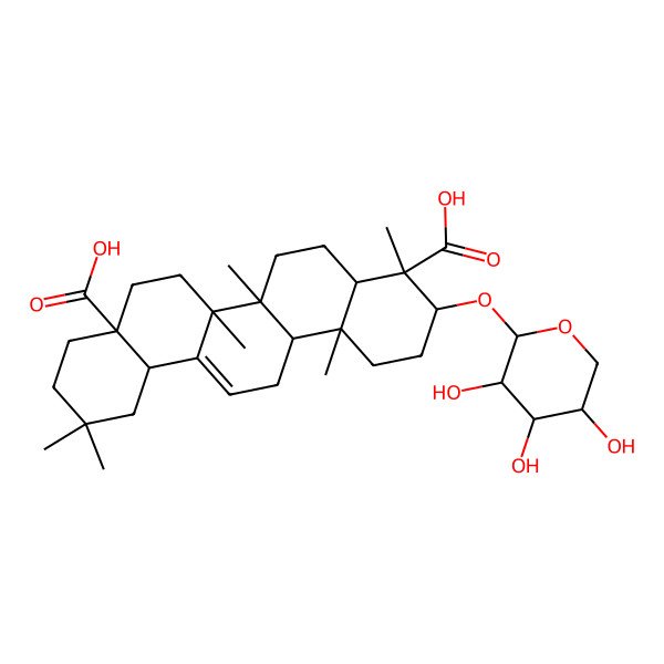 2D Structure of (3S,4S,4aS,6aR,6bS,8aS,12aR,14aR,14bR)-4,6a,6b,11,11,14b-hexamethyl-3-[(2R,3S,4R,5S)-3,4,5-trihydroxyoxan-2-yl]oxy-1,2,3,4a,5,6,7,8,9,10,12,12a,14,14a-tetradecahydropicene-4,8a-dicarboxylic acid