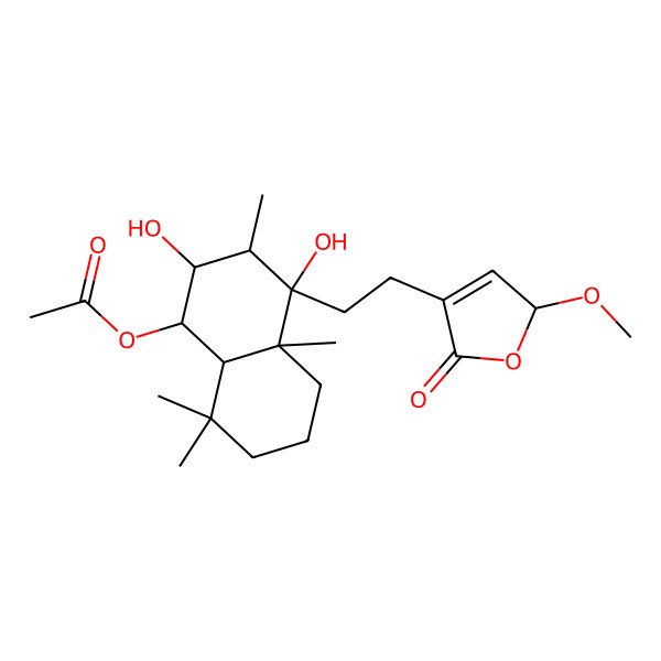 2D Structure of [(1S,2R,3R,4R,4aS,8aS)-2,4-dihydroxy-4-[2-(2-methoxy-5-oxo-2H-furan-4-yl)ethyl]-3,4a,8,8-tetramethyl-2,3,5,6,7,8a-hexahydro-1H-naphthalen-1-yl] acetate