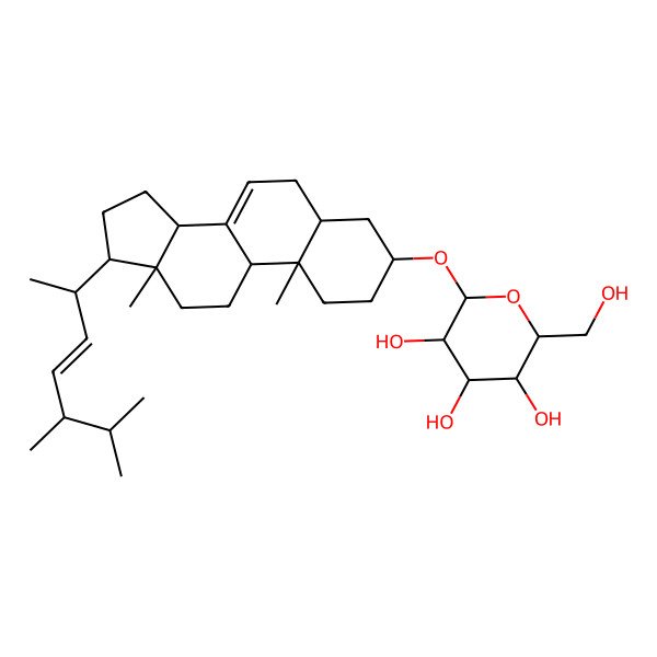 2D Structure of (2R,3R,4S,5S,6R)-2-[[(3S,5S,9R,10S,13R,14R,17R)-17-[(E,2R,5R)-5,6-dimethylhept-3-en-2-yl]-10,13-dimethyl-2,3,4,5,6,9,11,12,14,15,16,17-dodecahydro-1H-cyclopenta[a]phenanthren-3-yl]oxy]-6-(hydroxymethyl)oxane-3,4,5-triol