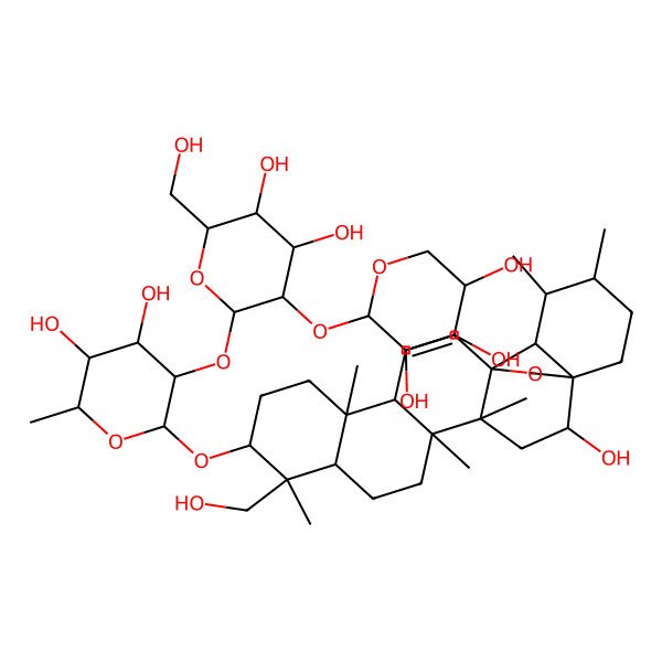 2D Structure of (2S,3R,4S,5R)-2-[(2S,3R,4S,5S,6R)-2-[(2R,3R,4S,5R,6R)-4,5-dihydroxy-2-[[(2R,4S,5R,8R,9R,10S,13S,14R,17R,18R,19S,20R)-2-hydroxy-9-(hydroxymethyl)-4,5,9,13,19,20-hexamethyl-24-oxahexacyclo[15.5.2.01,18.04,17.05,14.08,13]tetracos-15-en-10-yl]oxy]-6-methyloxan-3-yl]oxy-4,5-dihydroxy-6-(hydroxymethyl)oxan-3-yl]oxyoxane-3,4,5-triol