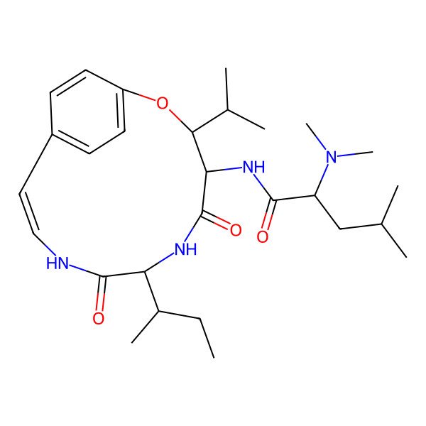 2D Structure of (2S)-N-[(3S,4R,7R,10Z)-7-[(2S)-butan-2-yl]-5,8-dioxo-3-propan-2-yl-2-oxa-6,9-diazabicyclo[10.2.2]hexadeca-1(14),10,12,15-tetraen-4-yl]-2-(dimethylamino)-4-methylpentanamide
