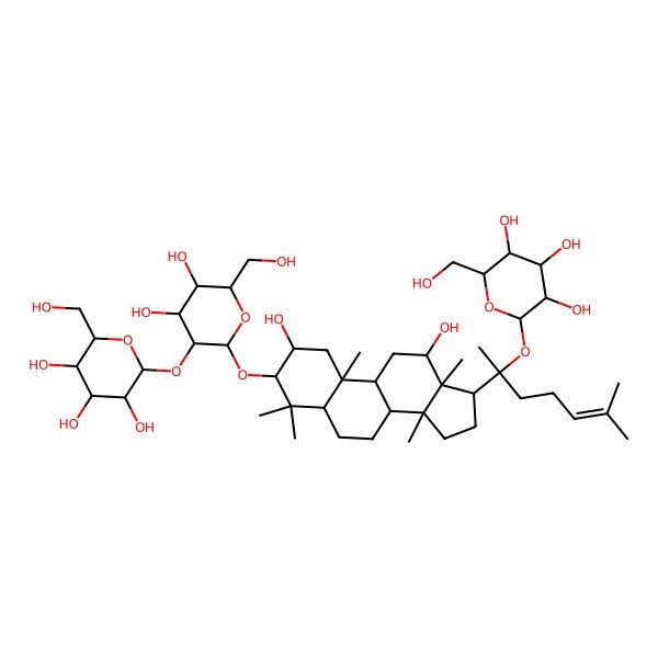 2D Structure of 2-[2-[[2,12-dihydroxy-4,4,10,13,14-pentamethyl-17-[6-methyl-2-[3,4,5-trihydroxy-6-(hydroxymethyl)oxan-2-yl]oxyhept-5-en-2-yl]-2,3,5,6,7,8,9,11,12,15,16,17-dodecahydro-1H-cyclopenta[a]phenanthren-3-yl]oxy]-4,5-dihydroxy-6-(hydroxymethyl)oxan-3-yl]oxy-6-(hydroxymethyl)oxane-3,4,5-triol