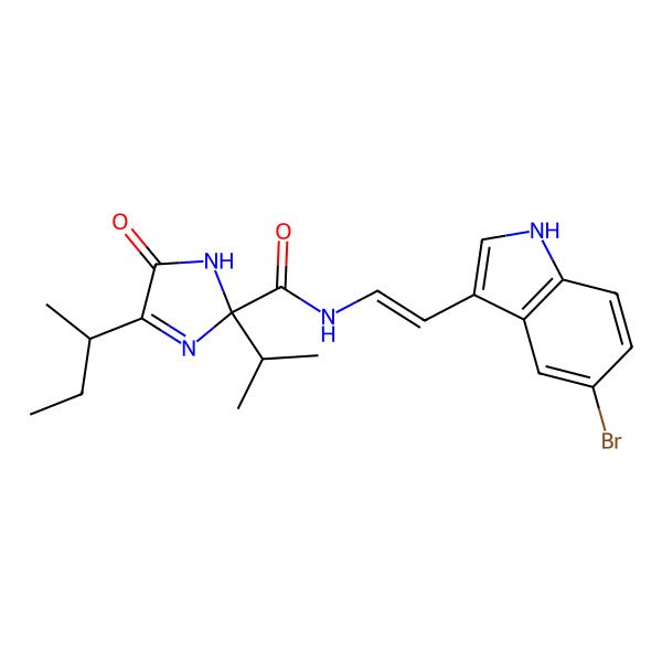 2D Structure of (2R)-N-[(Z)-2-(5-bromo-1H-indol-3-yl)ethenyl]-4-[(2R)-butan-2-yl]-5-oxo-2-propan-2-yl-1H-imidazole-2-carboxamide