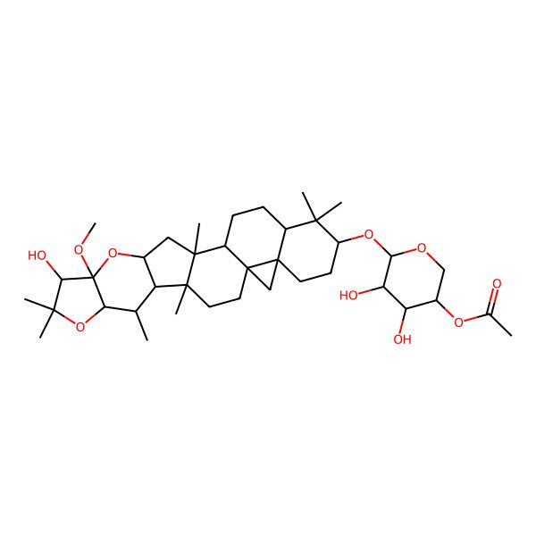 2D Structure of [(3R,4R,5R,6S)-4,5-dihydroxy-6-[[(1S,2S,5R,7S,10R,12S,15R,16R,17S,18R,21R,22R,24S)-21-hydroxy-22-methoxy-1,6,6,15,17,20,20-heptamethyl-19,23-dioxaheptacyclo[13.10.0.02,12.05,10.010,12.016,24.018,22]pentacosan-7-yl]oxy]oxan-3-yl] acetate