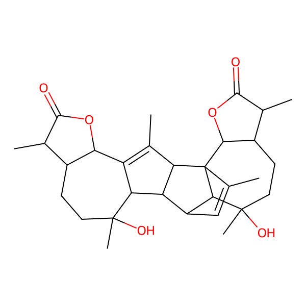 2D Structure of 12,17-Dihydroxy-3,8,12,17,21,25-hexamethyl-6,23-dioxaheptacyclo[13.9.2.01,16.02,14.04,13.05,9.020,24]hexacosa-3,25-diene-7,22-dione