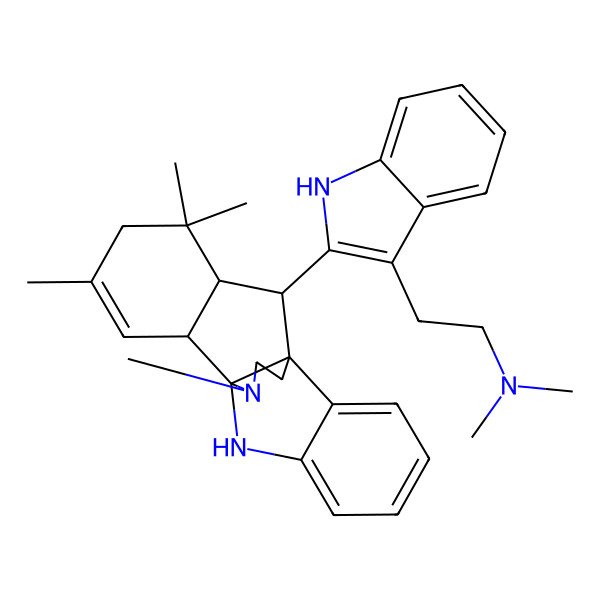 2D Structure of N,N-dimethyl-2-[2-(12,14,14,19-tetramethyl-8,19-diazapentacyclo[7.7.3.01,9.02,7.010,15]nonadeca-2,4,6,11-tetraen-16-yl)-1H-indol-3-yl]ethanamine