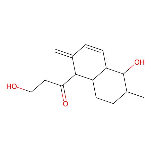 2D Structure of 3-hydroxy-1-(5-hydroxy-6-methyl-2-methylidene-4a,5,6,7,8,8a-hexahydro-1H-naphthalen-1-yl)propan-1-one