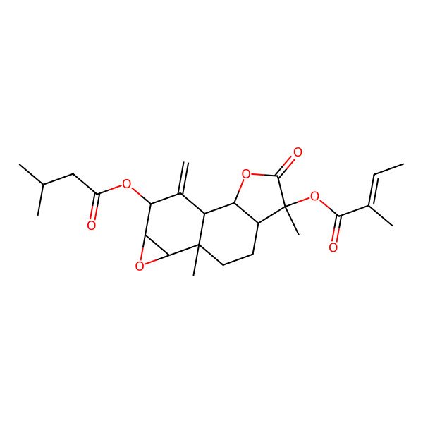 2D Structure of [5,9-Dimethyl-13-(3-methylbutanoyloxy)-14-methylidene-4-oxo-3,11-dioxatetracyclo[7.5.0.02,6.010,12]tetradecan-5-yl] 2-methylbut-2-enoate