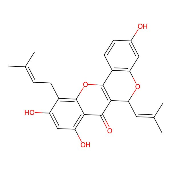 2D Structure of (6R)-3,8,10-trihydroxy-11-(3-methylbut-2-enyl)-6-(2-methylprop-1-enyl)-6H-chromeno[4,3-b]chromen-7-one