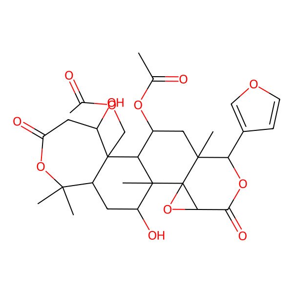 2D Structure of [10-Acetyloxy-7-(furan-3-yl)-13,20-dihydroxy-1,8,17,17-tetramethyl-5,15-dioxo-3,6,16-trioxapentacyclo[9.9.0.02,4.02,8.012,18]icosan-12-yl]methyl acetate