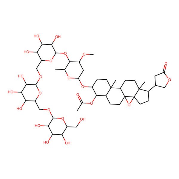 2D Structure of [(1S,3R,6R,7R,10R,11S,14S,15R,16R)-14-[(2S,4R,5S,6R)-4-methoxy-6-methyl-5-[(2S,3R,4S,5S,6R)-3,4,5-trihydroxy-6-[[(2R,3R,4S,5S,6R)-3,4,5-trihydroxy-6-[[(2R,3R,4S,5S,6R)-3,4,5-trihydroxy-6-(hydroxymethyl)oxan-2-yl]oxymethyl]oxan-2-yl]oxymethyl]oxan-2-yl]oxyoxan-2-yl]oxy-7,11-dimethyl-6-(5-oxooxolan-3-yl)-2-oxapentacyclo[8.8.0.01,3.03,7.011,16]octadecan-15-yl] acetate
