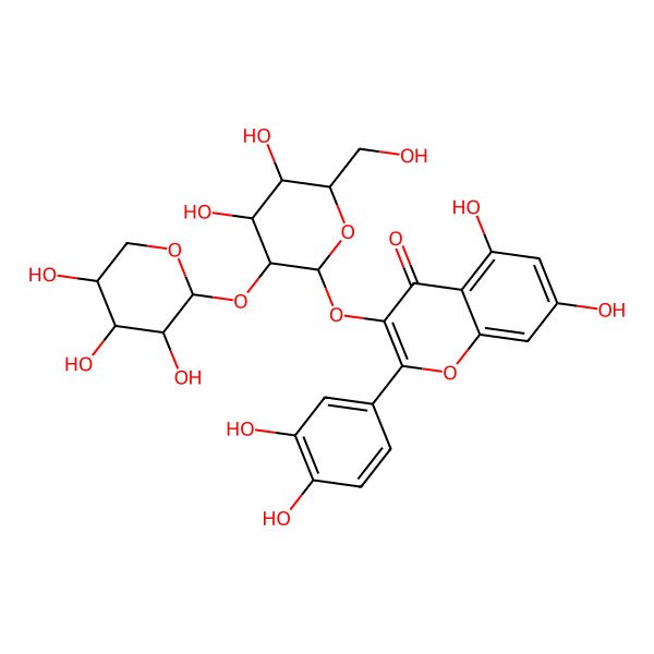 2D Structure of 3-[4,5-Dihydroxy-6-(hydroxymethyl)-3-(3,4,5-trihydroxyoxan-2-yl)oxyoxan-2-yl]oxy-2-(3,4-dihydroxyphenyl)-5,7-dihydroxychromen-4-one
