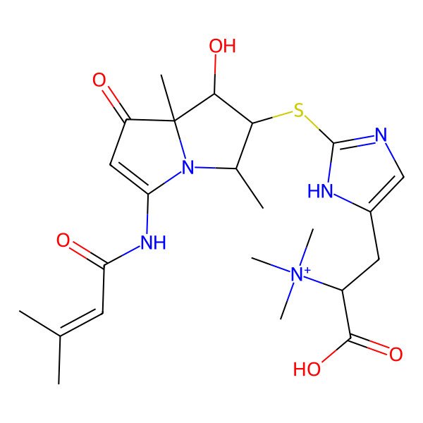 2D Structure of [(1S)-1-carboxy-2-[2-[[(1S,2S,3S,8S)-1-hydroxy-3,8-dimethyl-5-(3-methylbut-2-enoylamino)-7-oxo-2,3-dihydro-1H-pyrrolizin-2-yl]sulfanyl]-1H-imidazol-5-yl]ethyl]-trimethylazanium