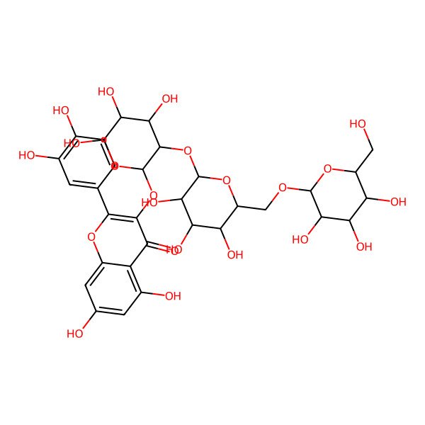2D Structure of 2-(3,4-dihydroxyphenyl)-5,7-dihydroxy-3-[(3R,4R,5R,6R)-4,5,6-trihydroxy-3-[(5S)-3,4,5-trihydroxy-6-[[(2R,4S,5S)-3,4,5-trihydroxy-6-(hydroxymethyl)oxan-2-yl]oxymethyl]oxan-2-yl]oxyoxan-2-yl]oxychromen-4-one