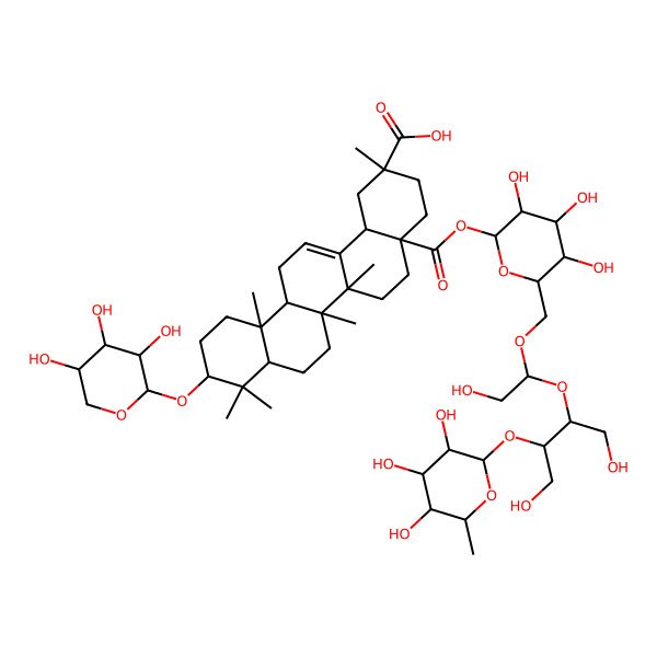 2D Structure of 4a-[6-[[1-[1,4-Dihydroxy-3-(3,4,5-trihydroxy-6-methyloxan-2-yl)oxybutan-2-yl]oxy-2-hydroxyethoxy]methyl]-3,4,5-trihydroxyoxan-2-yl]oxycarbonyl-2,6a,6b,9,9,12a-hexamethyl-10-(3,4,5-trihydroxyoxan-2-yl)oxy-1,3,4,5,6,6a,7,8,8a,10,11,12,13,14b-tetradecahydropicene-2-carboxylic acid