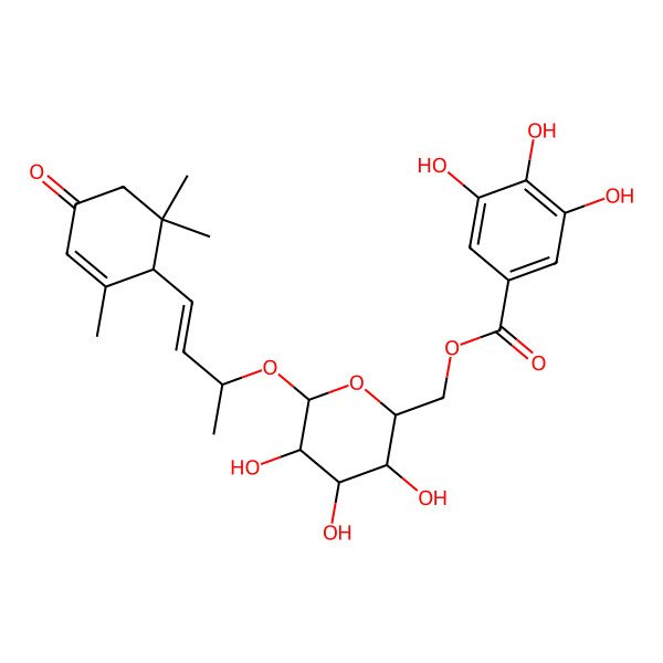 2D Structure of [3,4,5-Trihydroxy-6-[4-(2,6,6-trimethyl-4-oxocyclohex-2-en-1-yl)but-3-en-2-yloxy]oxan-2-yl]methyl 3,4,5-trihydroxybenzoate