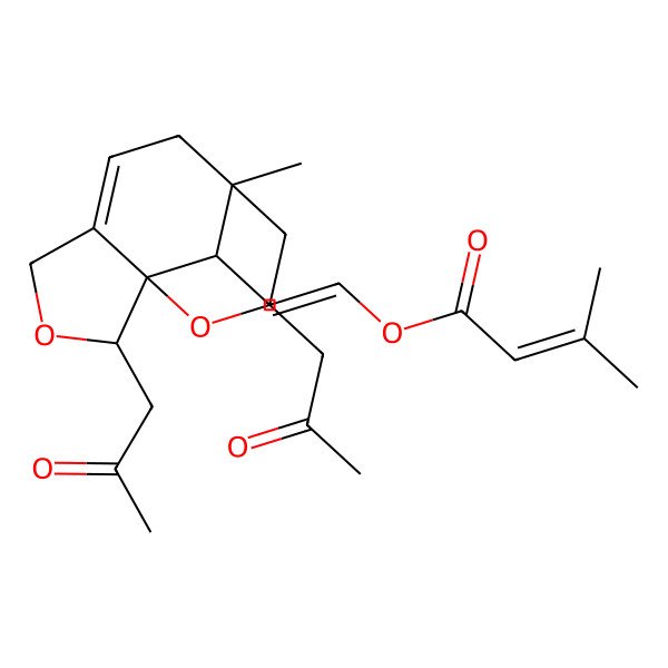 2D Structure of [(E)-2-[(1R,2R,8S,10R,12S)-8-methyl-2,10-bis(2-oxopropyl)-3,11-dioxatricyclo[6.3.1.01,5]dodec-5-en-12-yl]ethenyl] 3-methylbut-2-enoate