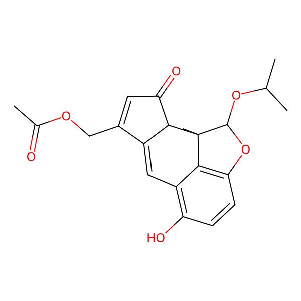 2D Structure of (9-Hydroxy-1-methyl-3-oxo-14-propan-2-yloxy-13-oxatetracyclo[6.6.1.02,6.012,15]pentadeca-4,6,8,10,12(15)-pentaen-5-yl)methyl acetate