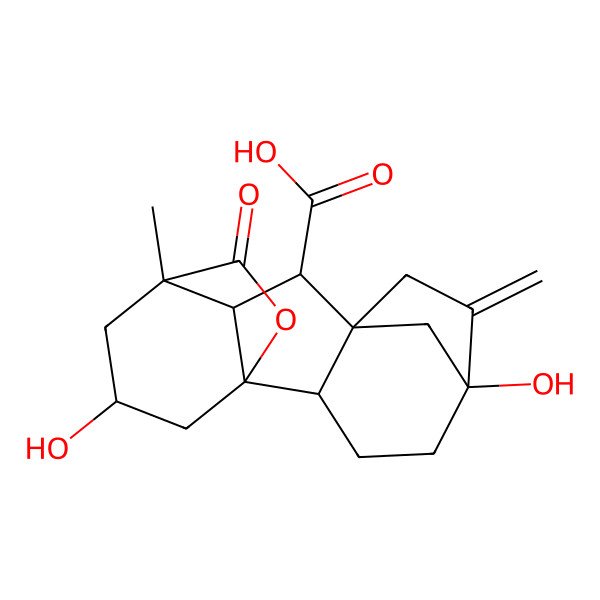 2D Structure of 5,13-Dihydroxy-11-methyl-6-methylidene-16-oxo-15-oxapentacyclo[9.3.2.15,8.01,10.02,8]heptadecane-9-carboxylic acid