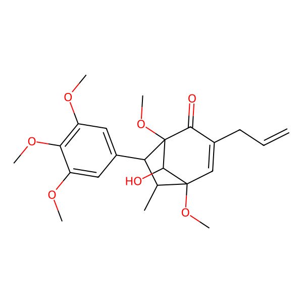 2D Structure of (1S,5S,6S,7R,8S)-8-hydroxy-1,5-dimethoxy-6-methyl-3-prop-2-enyl-7-(3,4,5-trimethoxyphenyl)bicyclo[3.2.1]oct-3-en-2-one