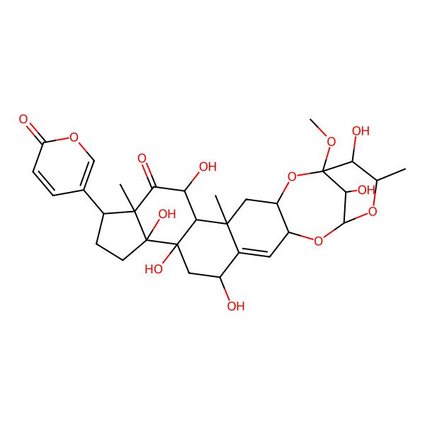 2D Structure of (1S,3R,5R,6S,7S,9R,10R,13R,14S,16S,19R,21S,23S,24R,25R)-7,13,14,16,24,25-hexahydroxy-1-methoxy-5,9,23-trimethyl-10-(6-oxopyran-3-yl)-2,20,22-trioxahexacyclo[19.3.1.03,19.05,17.06,14.09,13]pentacos-17-en-8-one