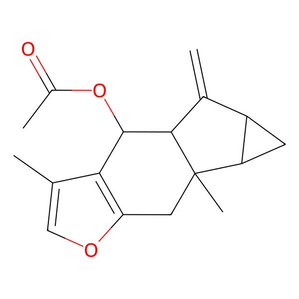 2D Structure of [(1S,2R,9S,10S,12R)-4,9-dimethyl-13-methylidene-6-oxatetracyclo[7.4.0.03,7.010,12]trideca-3(7),4-dien-2-yl] acetate