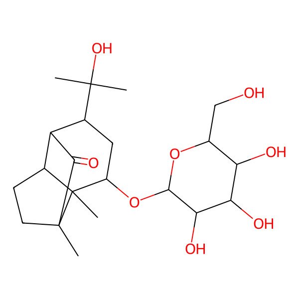 2D Structure of (1S,2R,3S,5R,6R,8S)-5-(2-hydroxypropan-2-yl)-2,8-dimethyl-3-[(2S,3S,4R,5S,6S)-3,4,5-trihydroxy-6-(hydroxymethyl)oxan-2-yl]oxytricyclo[4.4.0.02,8]decan-7-one