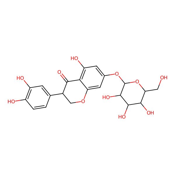 2D Structure of (3S)-3-(3,4-dihydroxyphenyl)-5-hydroxy-7-[(2S,3R,4S,5S,6R)-3,4,5-trihydroxy-6-(hydroxymethyl)oxan-2-yl]oxy-2,3-dihydrochromen-4-one