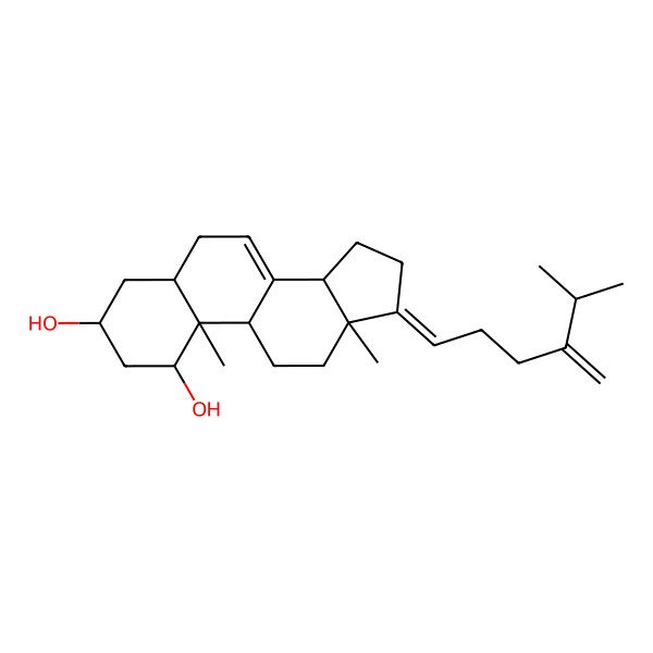 2D Structure of 10,13-Dimethyl-17-(5-methyl-4-methylidenehexylidene)-1,2,3,4,5,6,9,11,12,14,15,16-dodecahydrocyclopenta[a]phenanthrene-1,3-diol