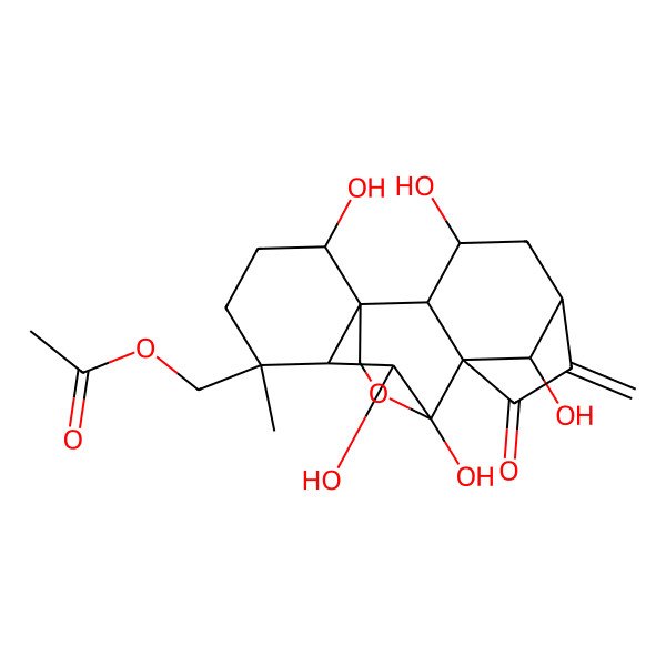 2D Structure of [(1R,2S,3S,5S,8R,9S,10S,11R,12R,15R,18R)-3,9,10,15,18-pentahydroxy-12-methyl-6-methylidene-7-oxo-17-oxapentacyclo[7.6.2.15,8.01,11.02,8]octadecan-12-yl]methyl acetate